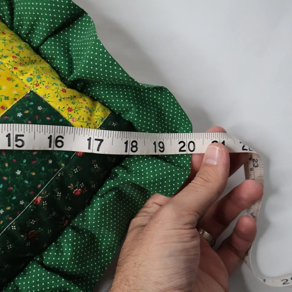 Handmade Log Cabin Quilt‎ Pillow Green Yellow Floral Farmhouse Throw Accent